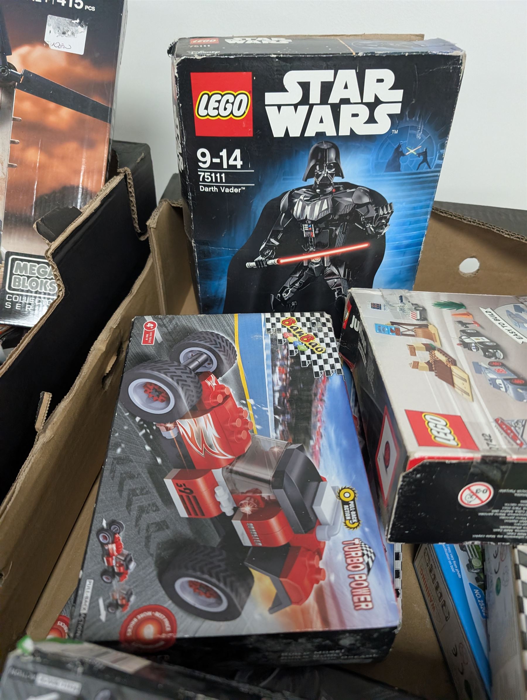 Lego, Mega Blocks and Ban Bao building bricks sets, including Lego 75111 Darth Vader, Mega Blocks Collectors Series Call of Duty, Lego Marvel Super Heroes 4529 Iron Man, Ban Bao racing cars, etc all boxed