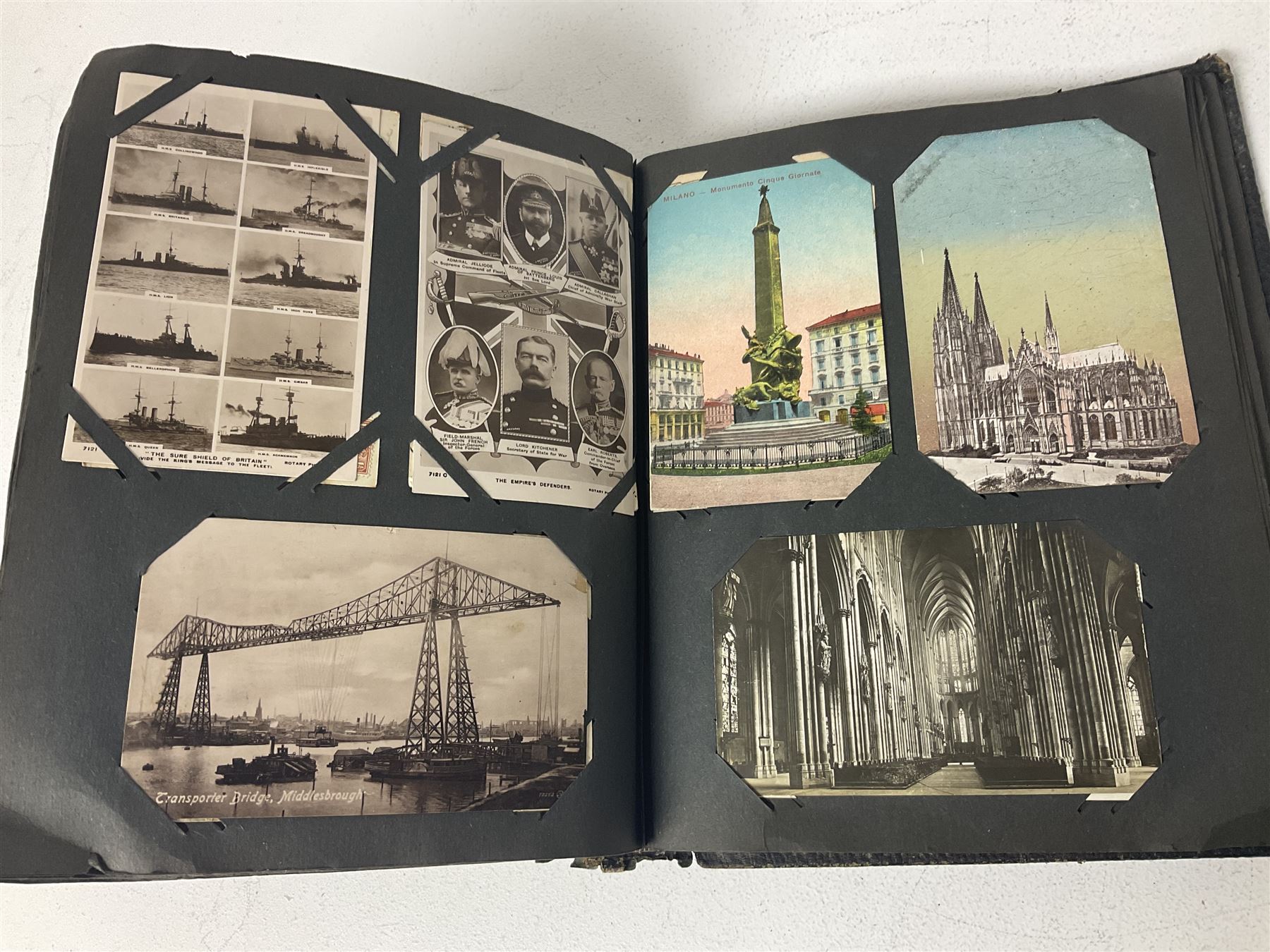 Postcard album with Victorian and later postcards, including silk cards, landscapes of the UK, portraits, Christmas cards etc  