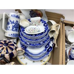 Wedgwood Jasperware trinket box, miniature coffeepot and cup, together with Haddon Hall trinket dish and vase, collectors plates and other ceramics, in three boxes  