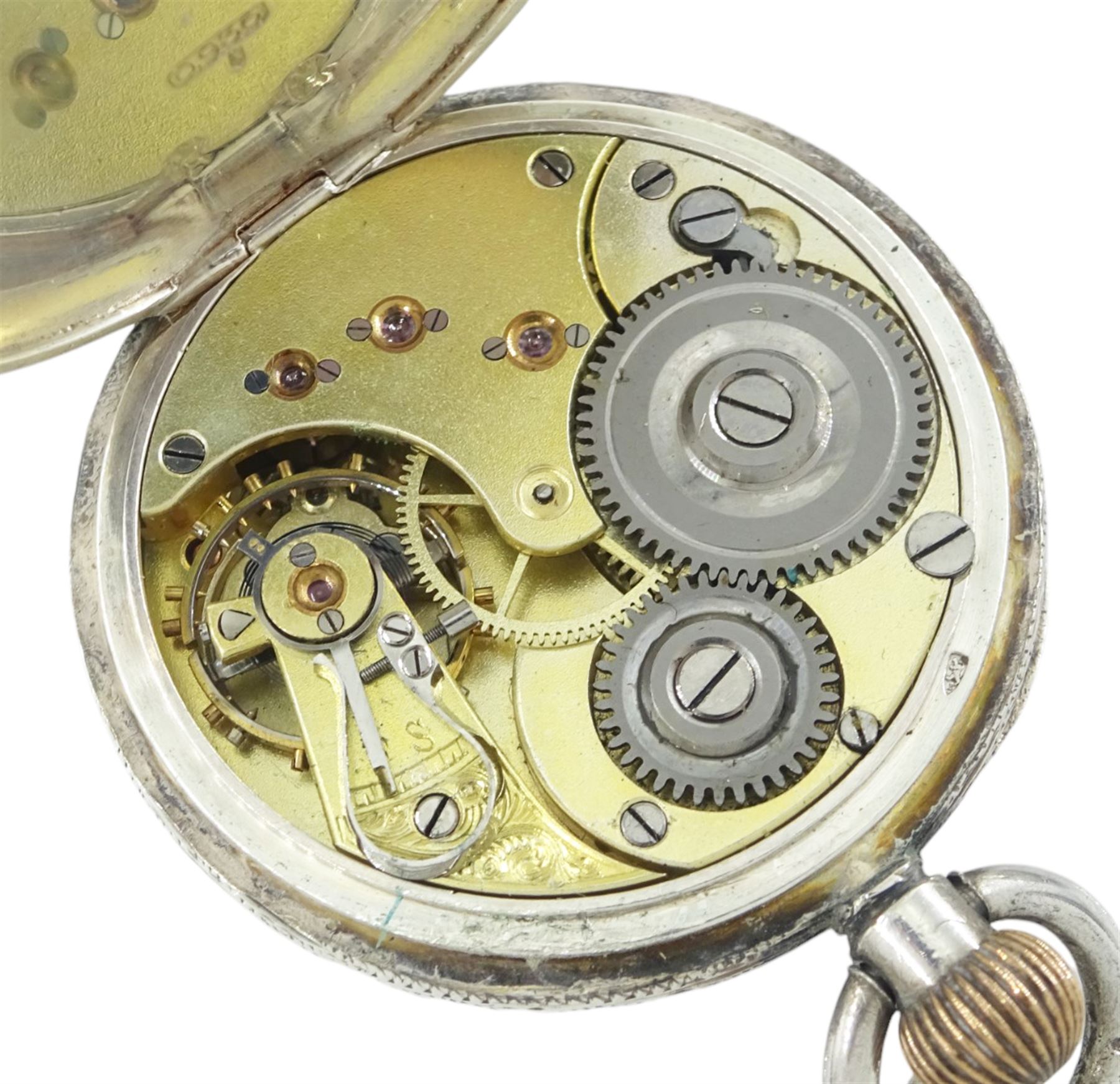 Victorian silver open face lever pocket watch by A Mears & Co, Camden Town, case by English Watch Company, Birmingham 1893, two smaller fob watches, all on Victorian and later silver watch chains