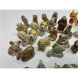 Collection of Wade Whimsies and three hand blown glass deer