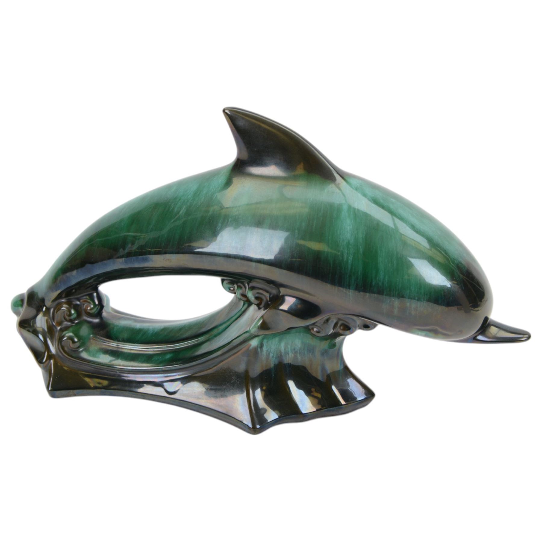 Blue Mountain Pottery, large tiger, together with two dolphins and two brown bears 