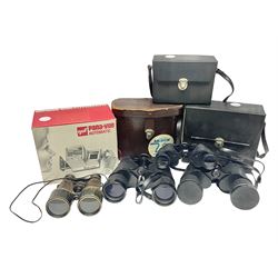 Pair of French binoculars by A.Tubeue Paris, together with three other pairs of binoculars including Telemax 5, Tasco Zip and Hanimax examples and a Panavue automatic slider viewer