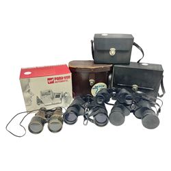  Pair of French binoculars by A.Tubeue Paris, together with three other pairs of binoculars including Telemax 5, Tasco Zip and Hanimax examples and a Panavue automatic slider viewer