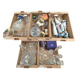 Nao figures, Royal Doulton figure, Beswick dog, cut glass and crystal, in five boxes