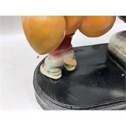 Fibreglass promotional/advertising group of Tom & Jerry, Tom standing wearing a blue track suit with his left hand resting on Jerry's head H63cm