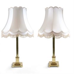 Pair of Corinthian column table lamps, upon stepped square bases, H78cm