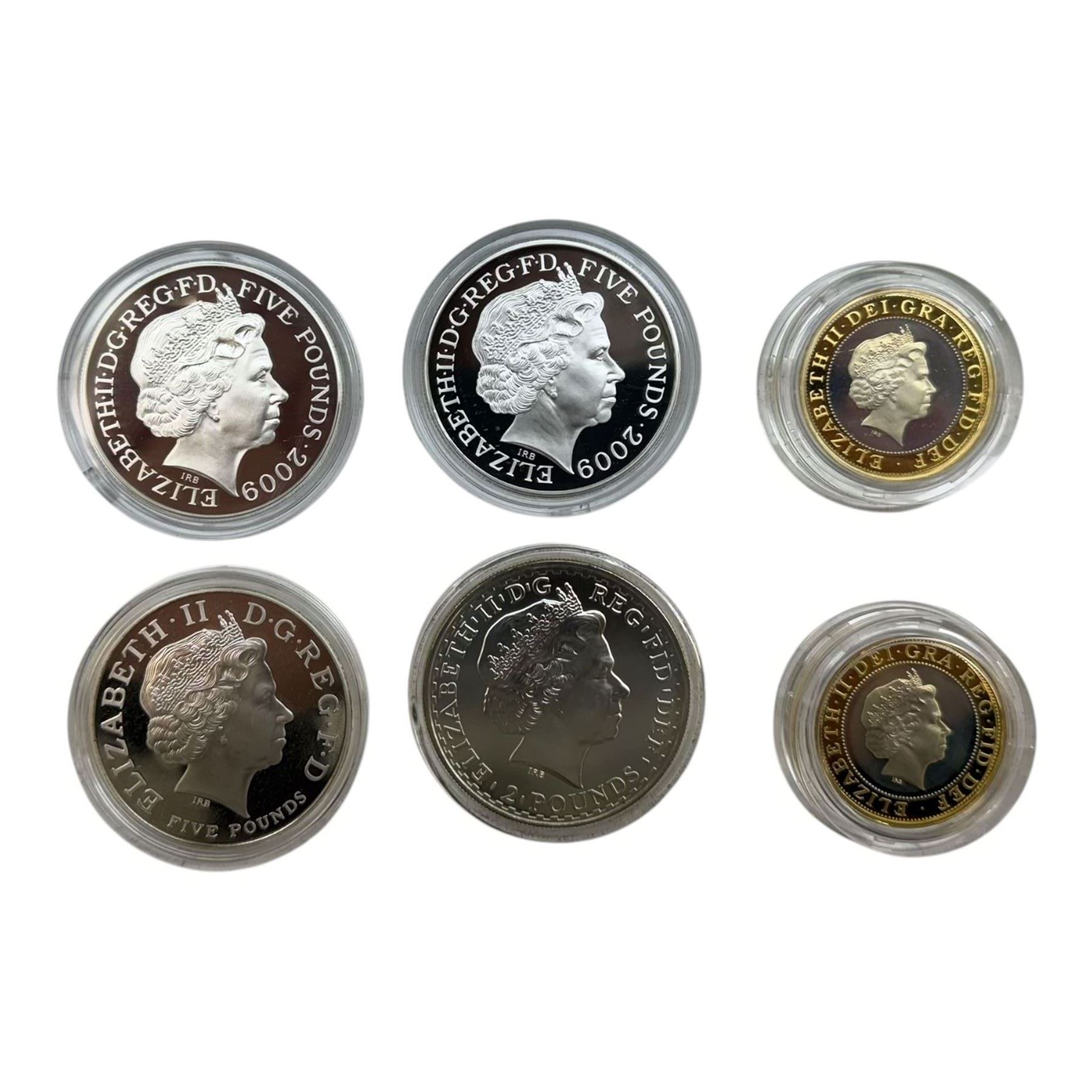 Commemorative coinage with silver proof examples, including 1998 silver proof piedfort one pound, 2006 '80th Birthday of Queen Elizabeth II' silver five pounds, 2010 'Britannia' one ounce fine silver coin, 2002 'Scottish' 'Welsh' and 'English' silver proof two pound coins, 2009 'Angel of the North' and 'Flying Scotsman' silver proof five pound coins etc, housed in capsules in two card boxes 