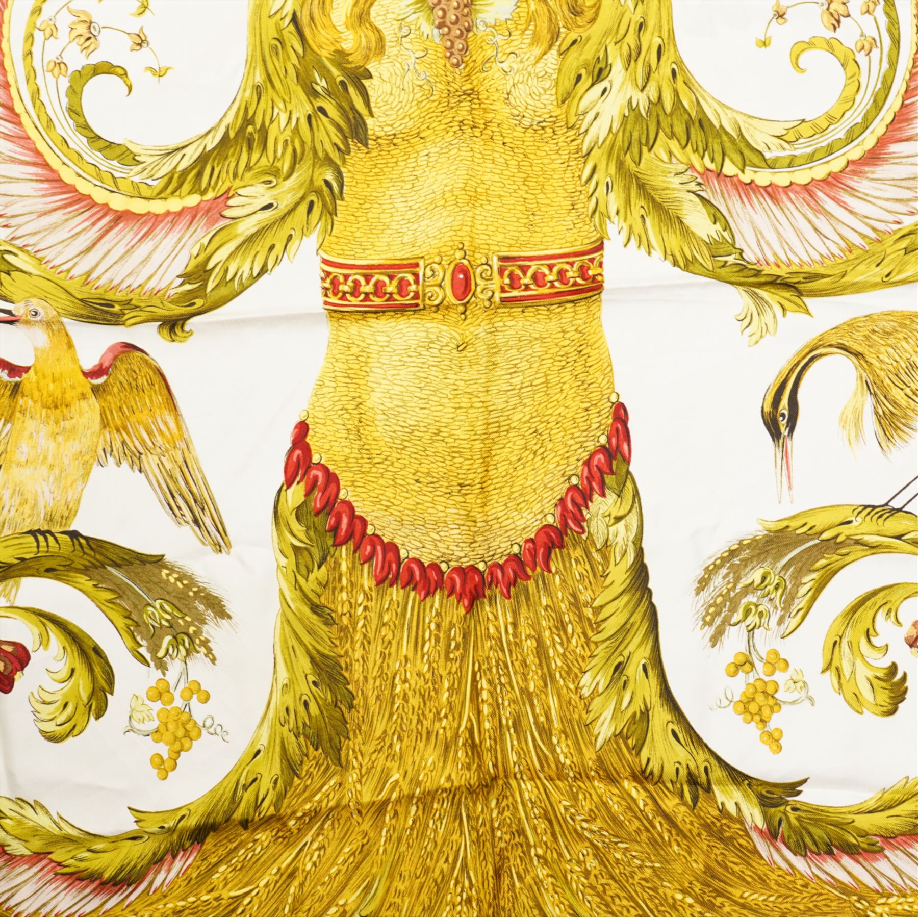 Hermes 'Ceres' silk scard, in the red gold and green colourway, designed by Francoise Faconnet 86cm x 86cm 