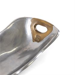 David Marshall Vide-Poche aluminium and brass brutalist tray, signed to handle, H6cm 