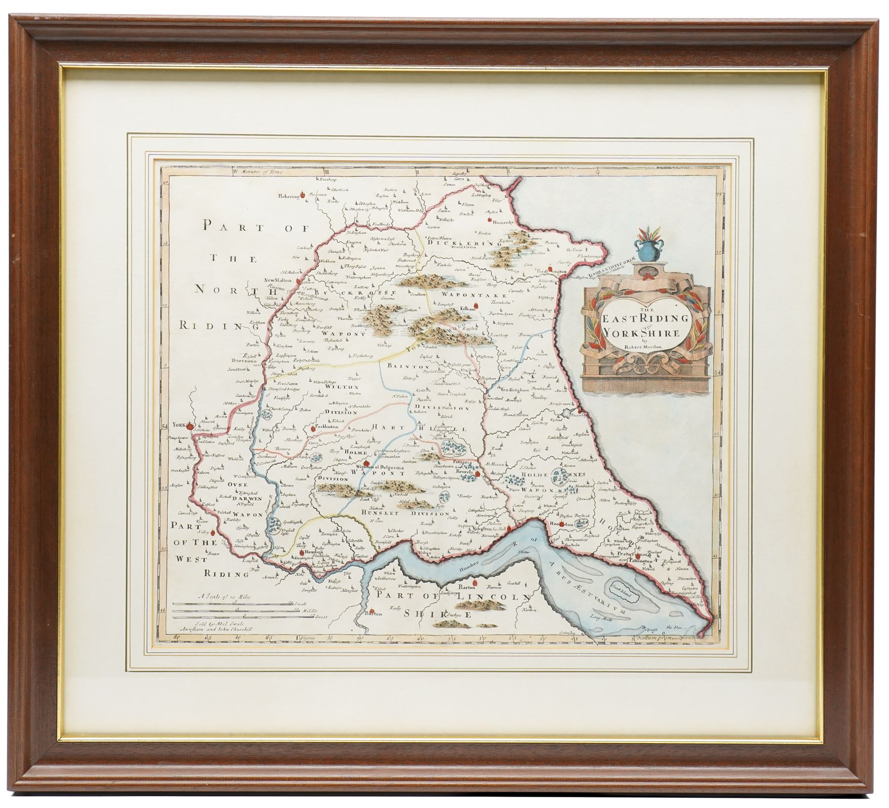 Robert Morden (British 1650-1703): 'The East Riding' 'West Riding ' 'North Riding of Yorkshire' and 'Episcopatus Dunelmensis Vulgo - the Bishoprick of Durham', set of four 17th/18th century engraved maps with hand-colouring 37cm x 42cm (4)