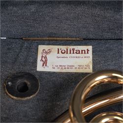 Paxman-Model 25L  French Horn, serial No 3015T. with a fixed bell incorporating the Merewether system of Horn design, in a  yellow lacquered finish with nickel silver valve casings, with Denis Wick precision mute, padded soft carrying case and carrying strap