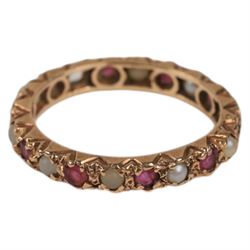 9ct gold jewellery, including cameo ring, seed pearl letter 'E' brooch and a stone set eternity ring, all stamped 9ct