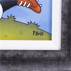 Peter Bell (Hull Contemporary): The Rugby Player, acrylic on canvas signed 28cm x 39cm 