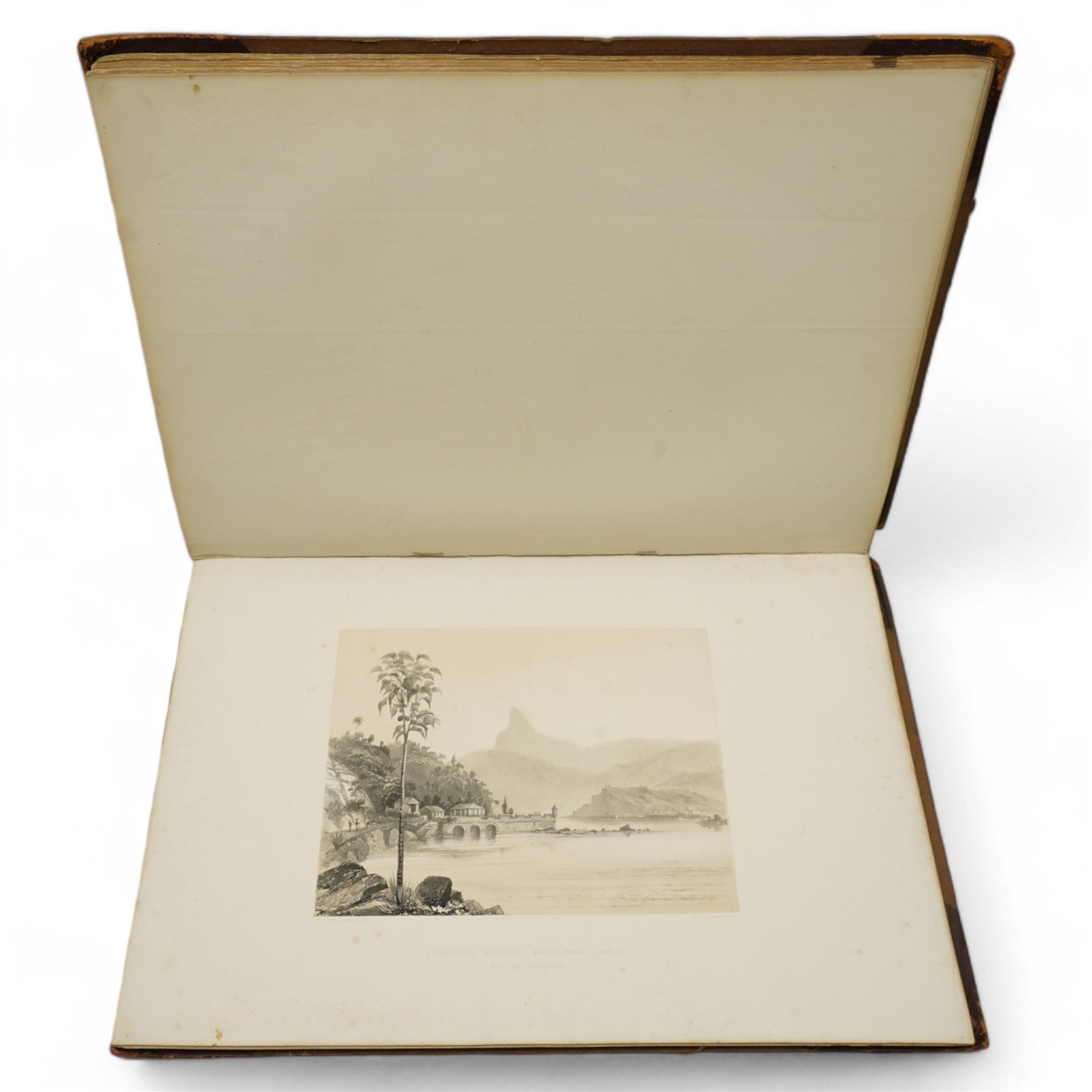 Sir William Gore Ouseley (British 1797-1866): 'Views in South America, from original drawings made in Brazil the River Plate, the Parana, &c', folio containing twenty six (26) tinted lithograph plates with lithographed titled and plan, dedication to Prince Albert with list of plates on verso, pub. London: Thomas McLean 1852, bound in oxblood leather and brown cloth

