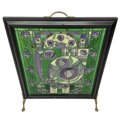 Rennie Mackintosh design Art Nouveau style stained glass fire screen