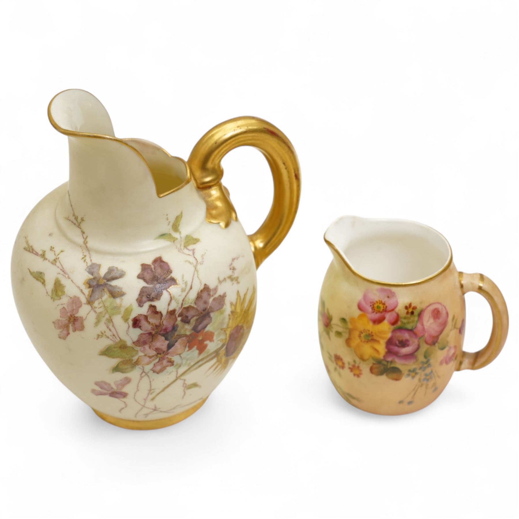 Collection of Royal Worcester blush ivory porcelain, to include three twin handled bulbous vases of graduating sizes, covered and pierced potpourri box, etc, tallest H24cm (11)