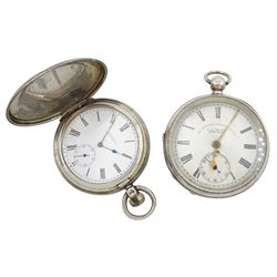 Silver full hunter keyless lever pocket watch by American Watch Co, Waltham, Birmingham 1903 and a silver open face 'The Express English Lever' pocket watch by J.G. Graves, Sheffield, No. 479122, Birmingham 1899