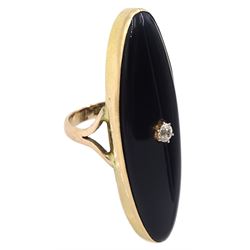 Victorian gold large oval onyx mourning ring set with a single stone diamond