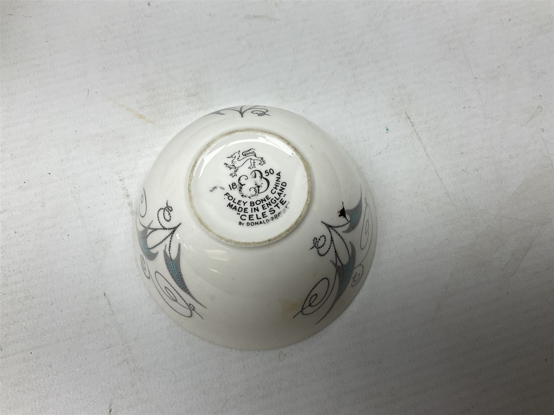 Foley breakfast set in Celeste pattern, comprising two teacups and saucers, two plates, teapot, milk jug and open sucrier, together with Royal Worcester Howard pattern dinner, dessert and side plates