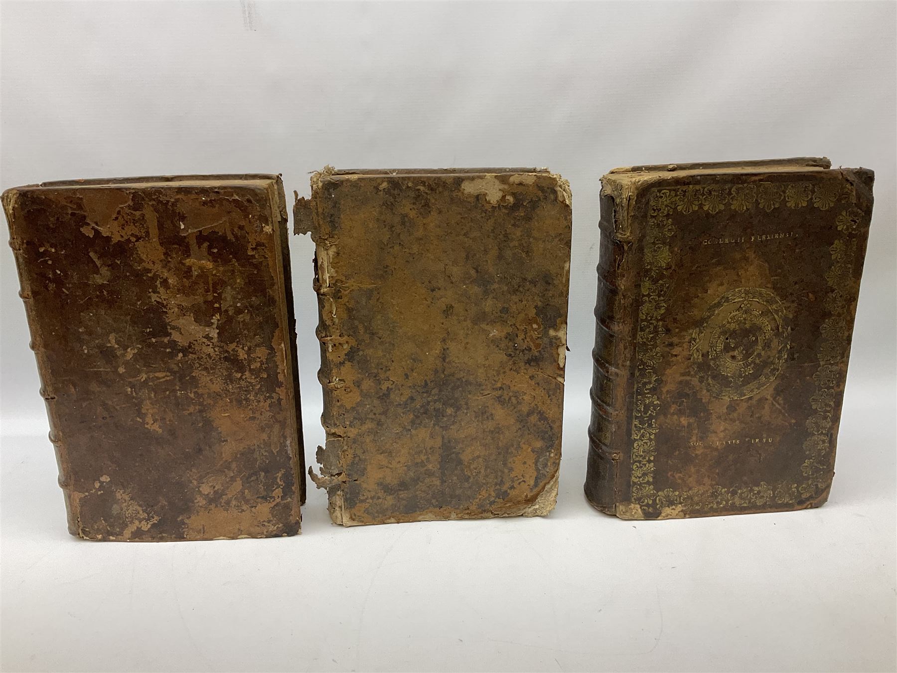 Three 17th century Lugduni (Lyon) printed books each with engraved title page in red and black comprising R.P. Corn Cornelii A Lapide .... Tomus Primus. 1690; R.P. Cornelii Cornelii A Lapide .... 1683; and Hortus Pastorum Sacrae Doctrinae Floribus Polymitus .... 1668. All folio with full calf bindings (3)
