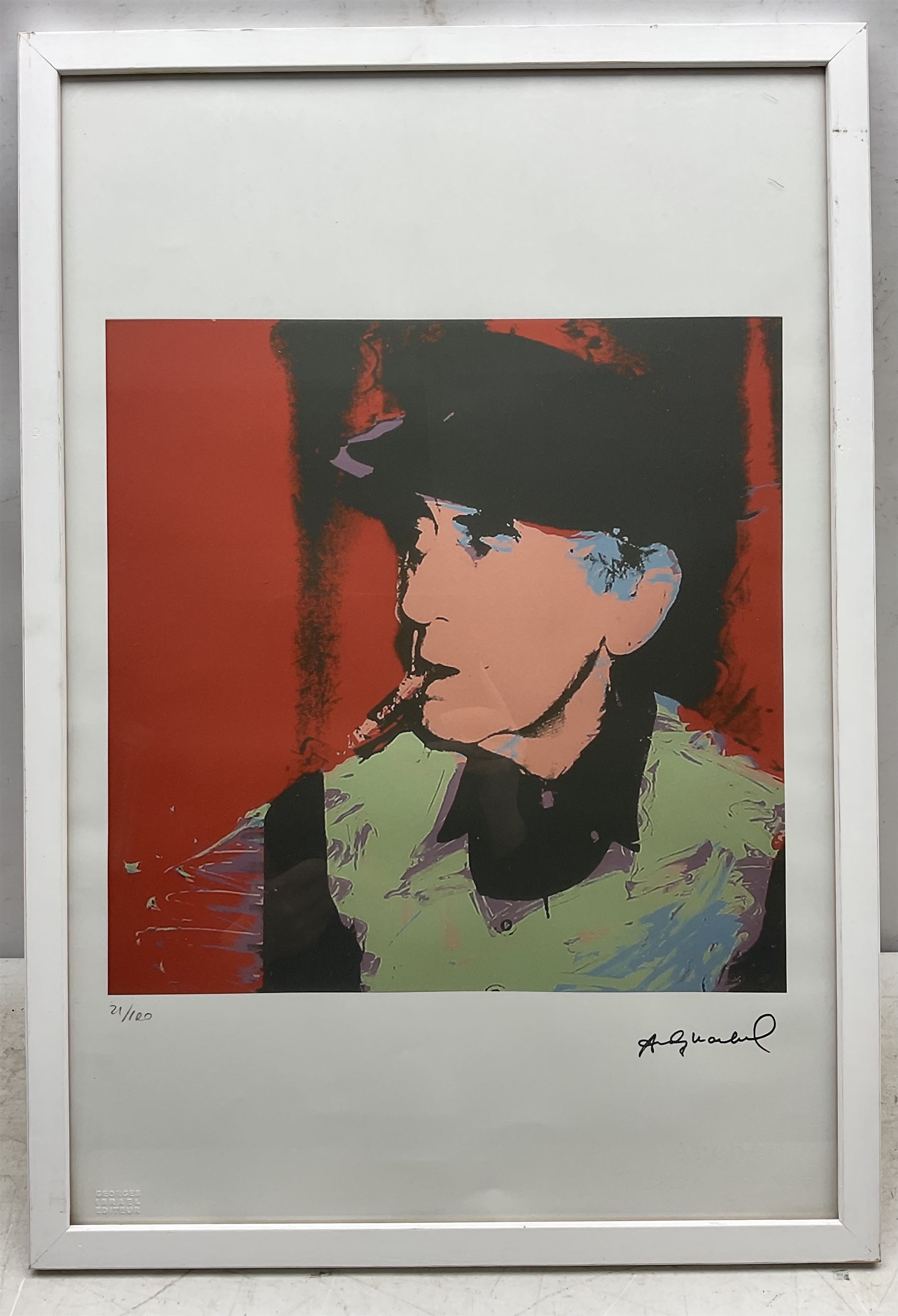After Andy Warhol (American 1929-1987): Portrait of Man Ray, limited edition offset lithograph embossed  'George Israel Editeur' and numbered 21/100 in pencil 56cm x 37cm 