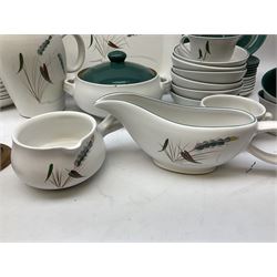 Denby Greenwheat pattern part dinner and tea service, to include six dinner plates, six side plates, six dessert plates, six bowls, four serving dishes of various sizes, teapot, two milk jugs etc (47)