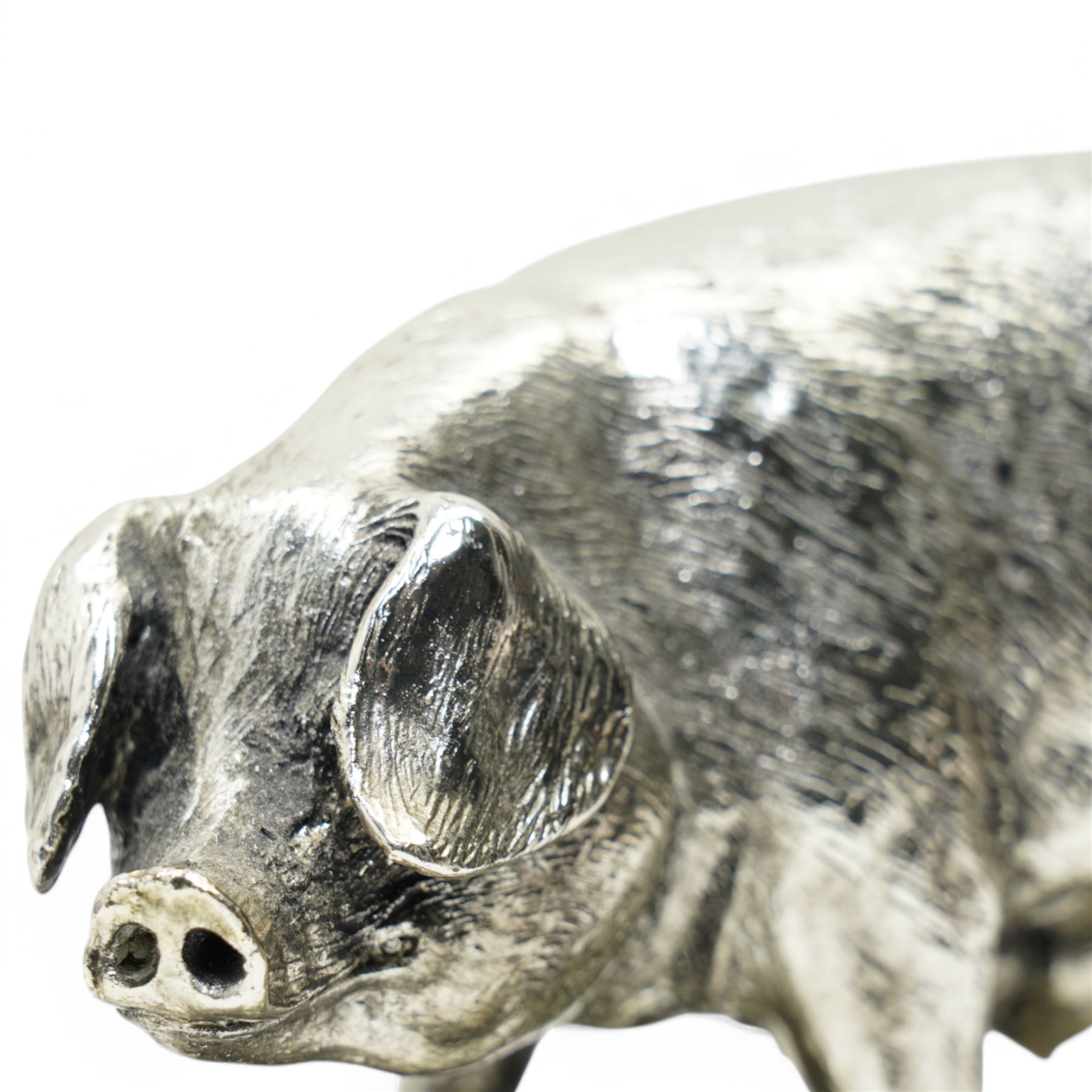 Silvered model of a pig, after Pierre Jules Mene, W21cm