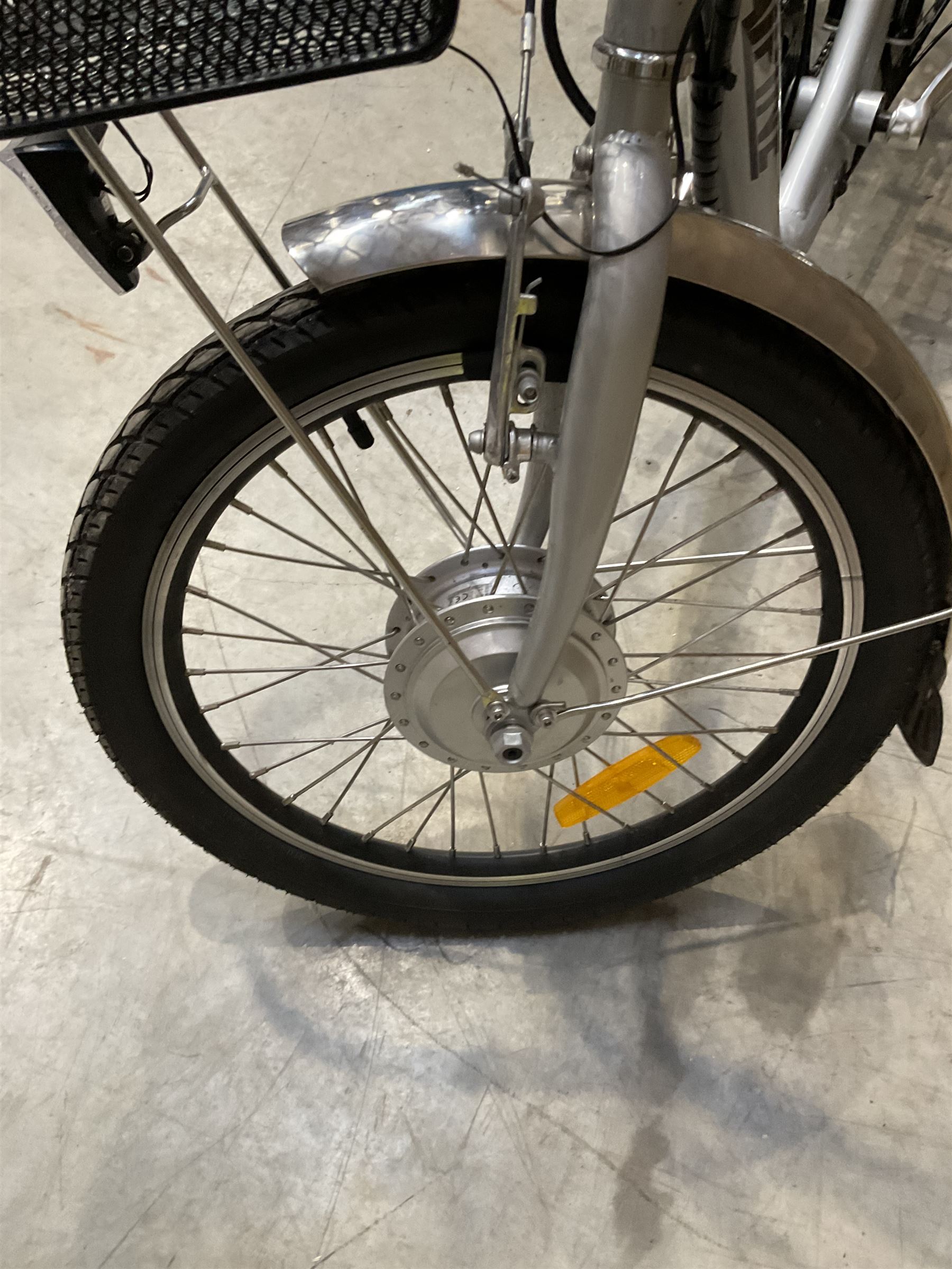 Alpine electric tilt trike - power assisted with throttle (no need to pedal), 15.5mph with 40 mile range, only 37 miles from new, silver finish, removable battery with charger, YoungDo gell seat with cover, £2749 new.