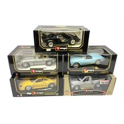 Bburago - five 1:18/1:21 scale models comprising Ford SVT F150 Lightning 1999; Jaguar 'E' Coupe (1961); Ferrari F40 (1987); Lancia Aurelia B24 Spider (1955); and Lamborghini Countach (1988); all boxed (5)
