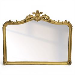 Rococo design rectangular wall mirror, featuring shaped top with shell pediment, leaves and scrolling decoration