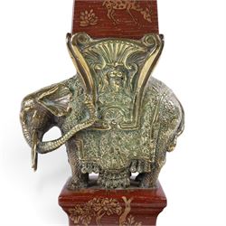 Wong Lee ceramic and brass obelisks, decorated with deer, trees and butterflies mounted on a brass elephant with brass to the base and top, H64cm