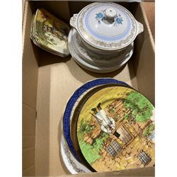 Royal Doulton ceramics, including Old Balloon Seller plate, Willow pattern dinner plates, etc, together with Alfred Meakin Glo White tureens, dinner plates and meat platter and Woods Ivory Ware fish pattern dinner wares