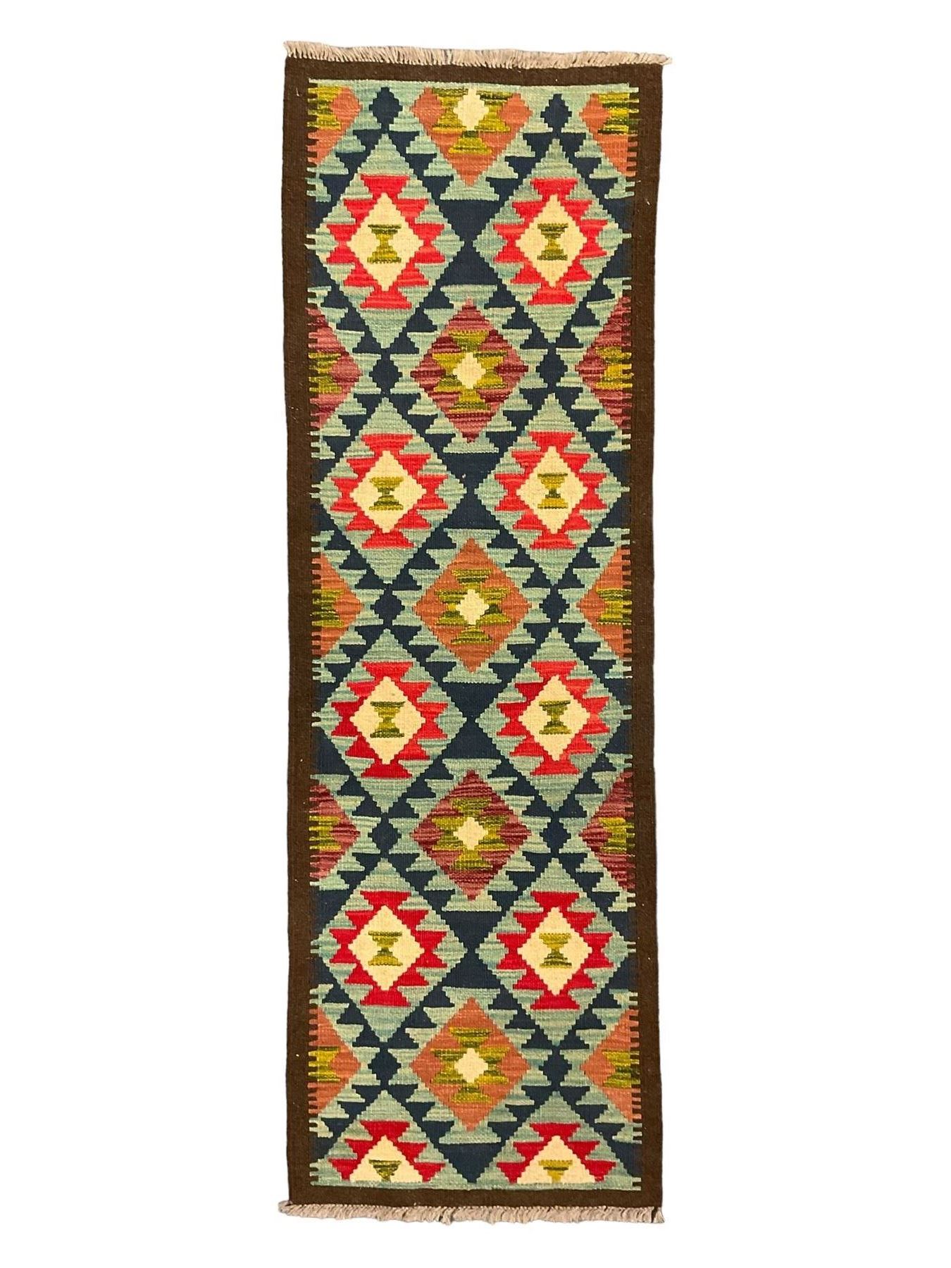 Maimana kilim rug, decorated with stepped lozenges, multi-coloured ground 