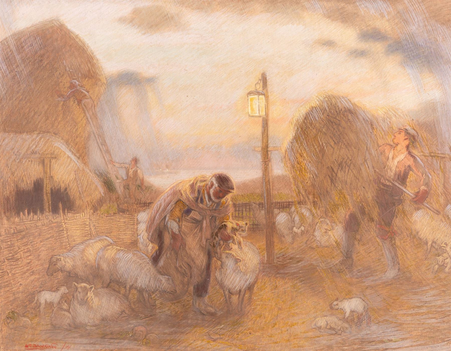 William Shackleton (Bradford 1872-1933): Sunrise Over the Lambs, gouache signed and dated '14, 34cm x 44cm