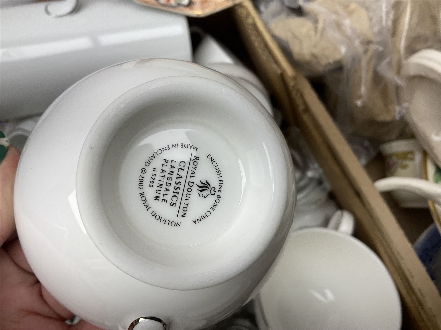 Royal Doulton langdale platinum, together with other ceramics, in two boxes 