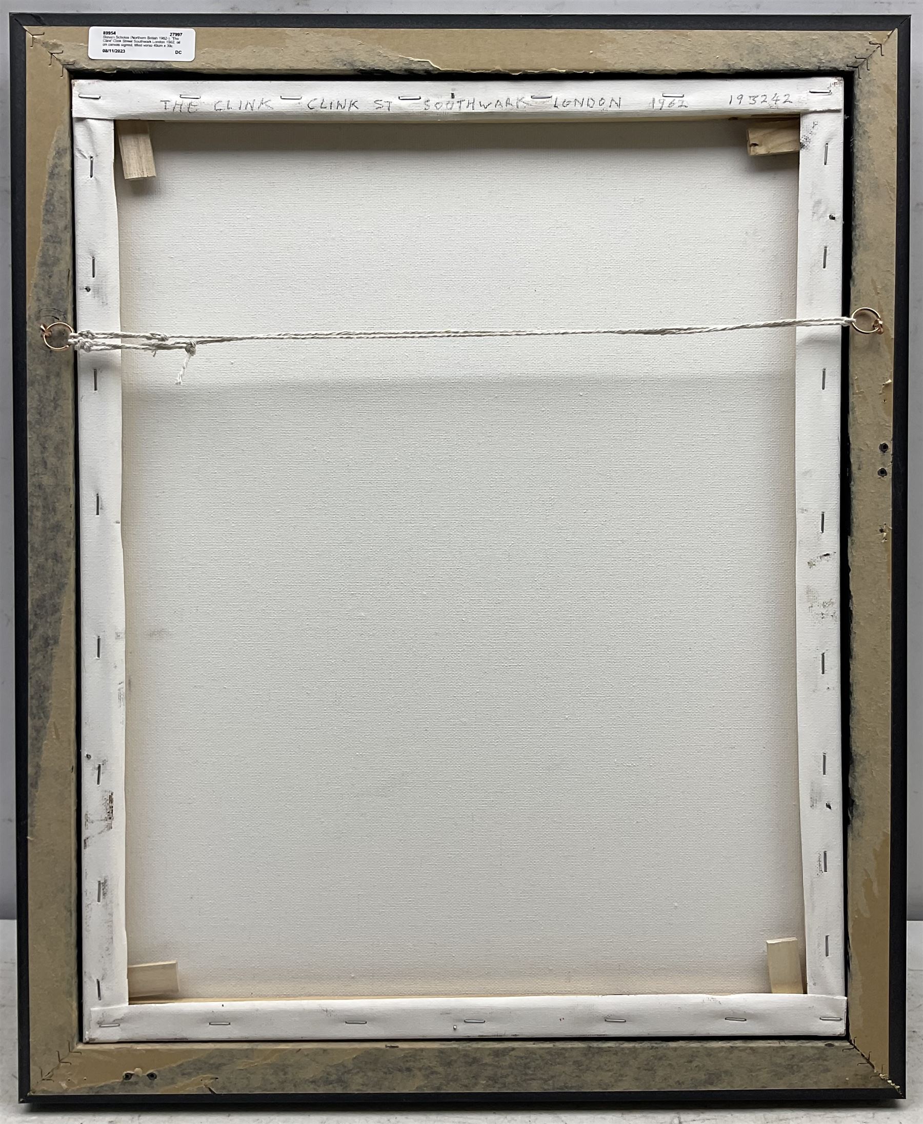 Steven Scholes (Northern British 1952-): 'The Clink' Clink Street Southwark London 1962, oil on canvas signed, titled verso 49cm x 39cm