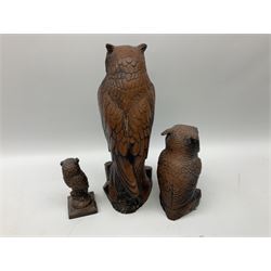 Three Priory Castings composite figures of owls, largest example H40cm