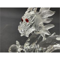 Two Swarovski Crystal Signs of the Zodiac figures, comprising horse and tiger, together with Zodiac dragon holding the flaming pearl, largest H11cm 