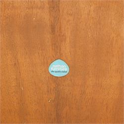 Nathan - teak oval extending dining table, together with set of eight matching low-back dining chairs with tan leather seats, extends to 203cm