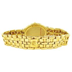 Omega gentleman's 18ct gold quartz wristwatch, Cal, 1440, sun symbol champagne dial with date aperture at 6 o'clock, on integral Omega 18ct gold bracelet strap, with fold-over clasp