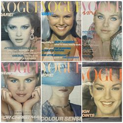 Vintage British Vogue Magazine Cover Posters from Feb, March, April & May 1979, Dec 1980, Jan 1981 with cover shots of Gia Carangi, Christie Brinkley, Tara Shannon, Janice Dickinson, Marilyn Clark and Charlotte Rampling 67cm x 48cm (6)