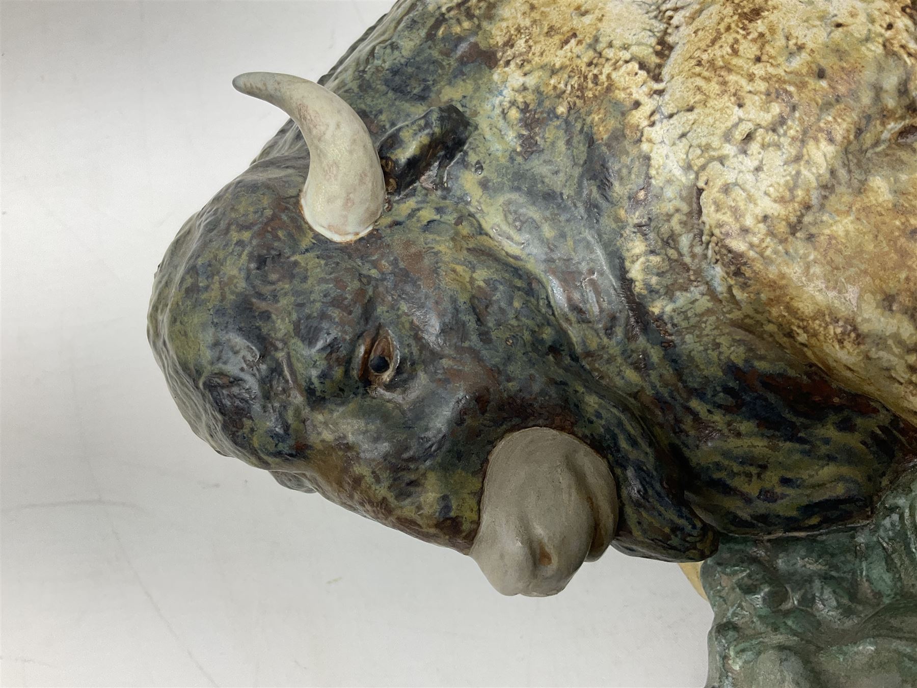 Lladro figure, Bison, no 14945, gres finish, sculpted by Salvador Furió, year issued 1976, year retired 1978, L29cm