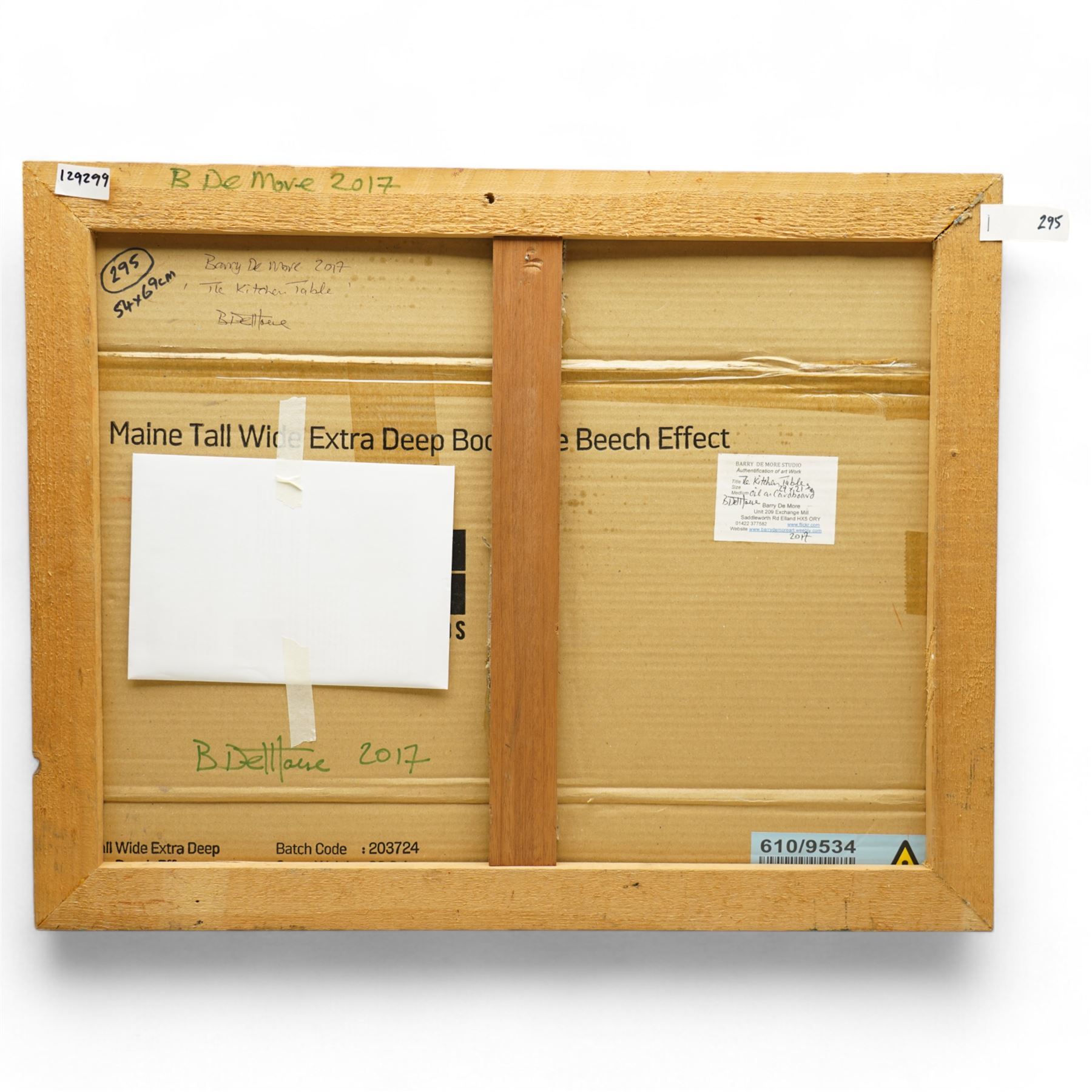 Barry De More (Yorkshire 1948-2023): 'The Kitchen Table' - Still Life, oil on cardboard signed titled and dated 2017 verso 55cm x 69cm