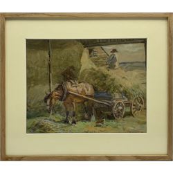 John Atkinson (Staithes Group 1863-1924): 'Loading the Haycart Hinderwell' Nr. Whitby, watercolour signed, titled verso 24cm x 31cm