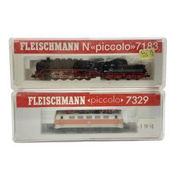 Fleischmann 'N' gauge 'Piccolo' - No.7183 2-10-0 steam locomotive with tender and No.7329 double pantograph locomotive; both boxed (2)