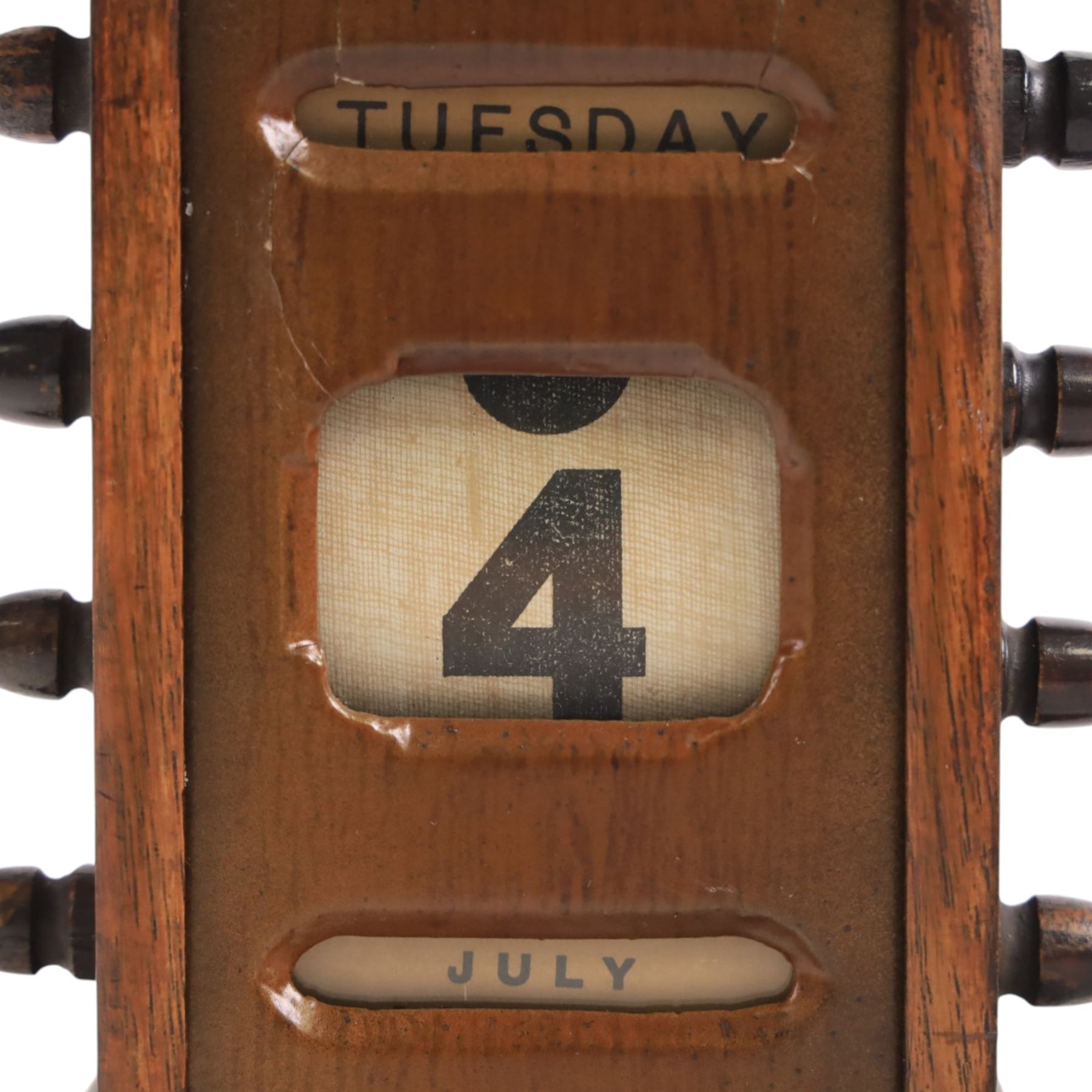 Early 20th century oak cased perpetual desk calendar, H7cm