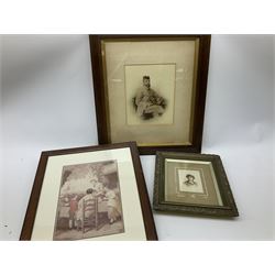 A collection of prints, paintings and frames, two boxes. 