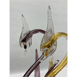 Pair of Murano Icet glass birds, H37.5cm