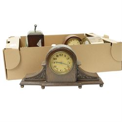 Mantel timepiece with French movement in plated case H16cm, another in mahogany case and two others (4) 